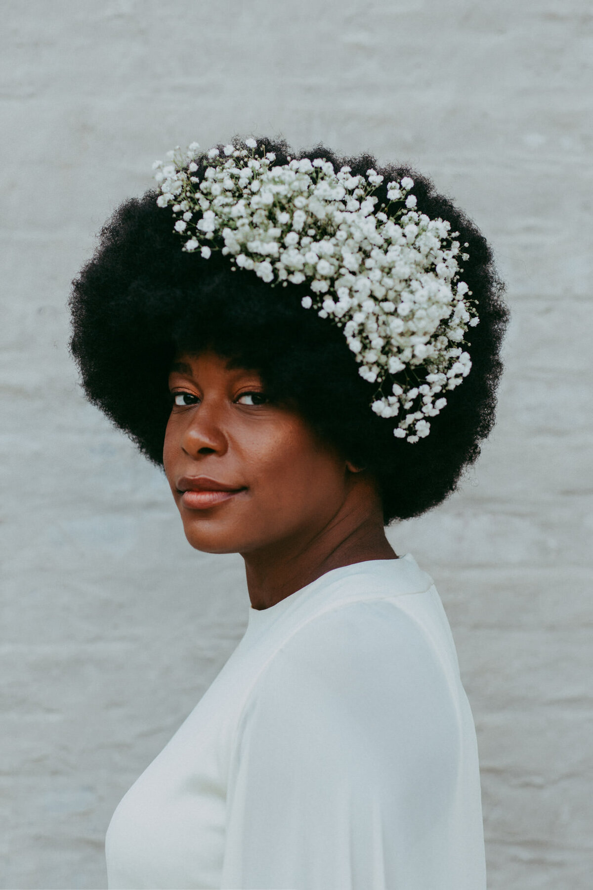 nyc east village jove meyer wedding featured in vogue bride with baby's breath hairpiece