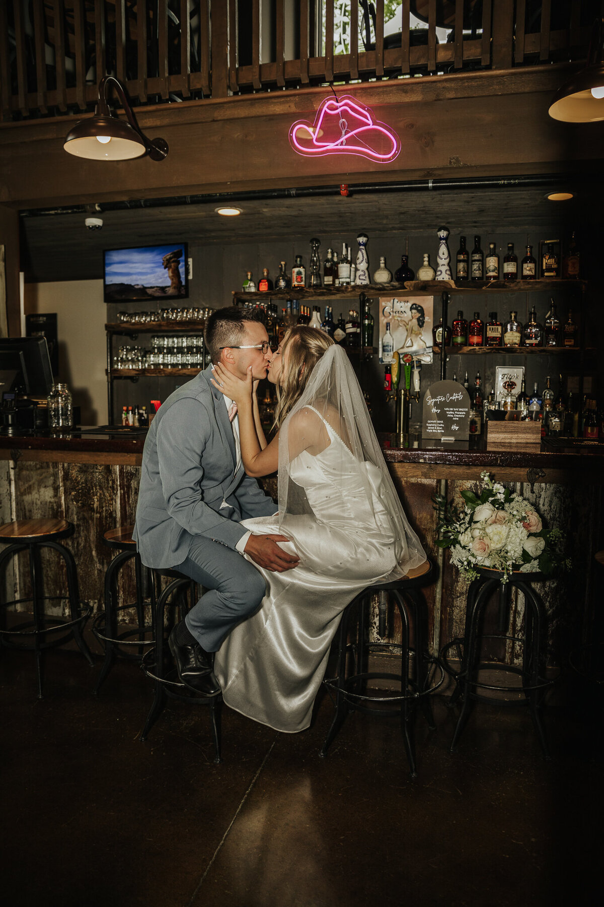 Dark and moody in the bar with camera flash