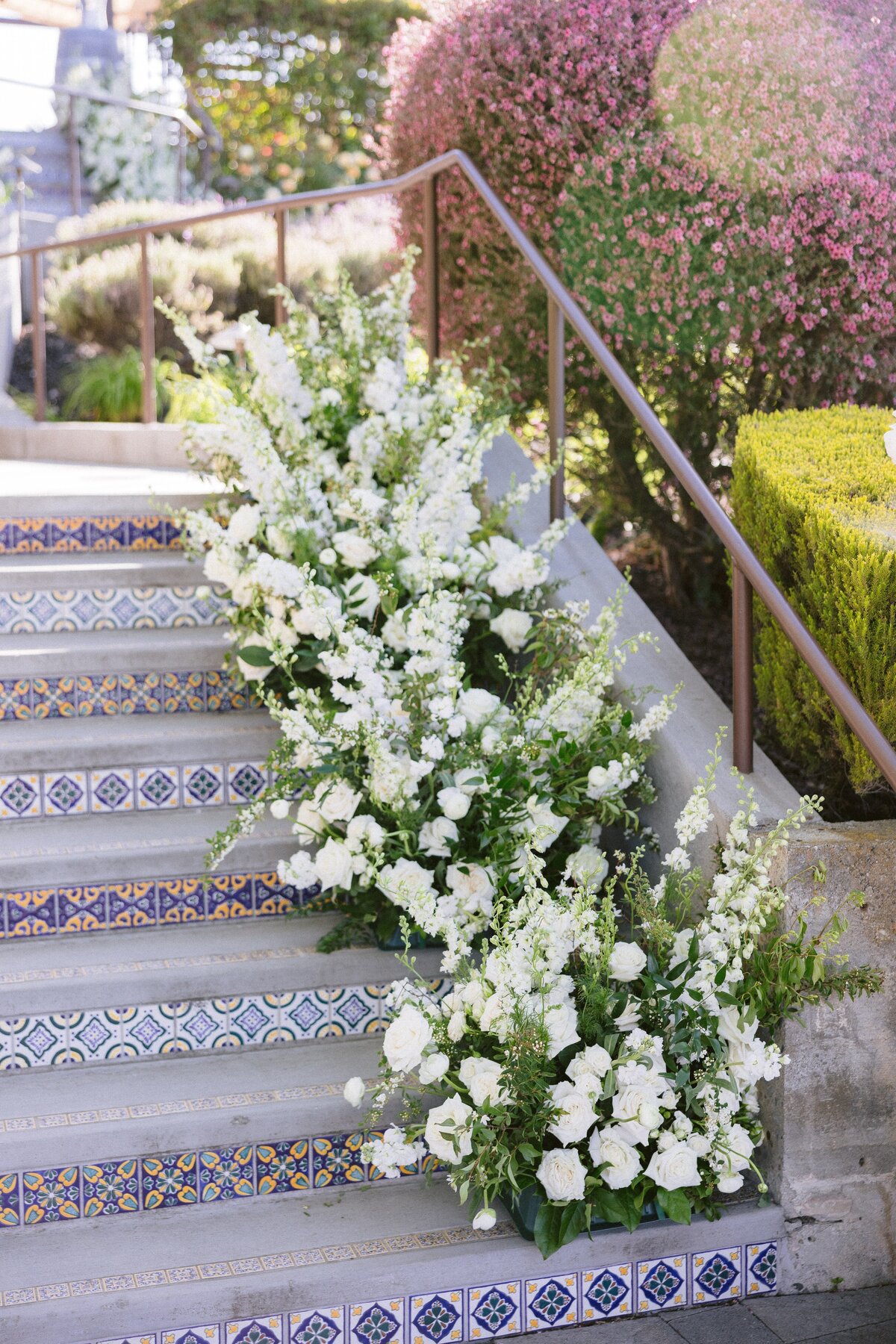 staircase, linear flowers, spanish steps, winery, vineyard
