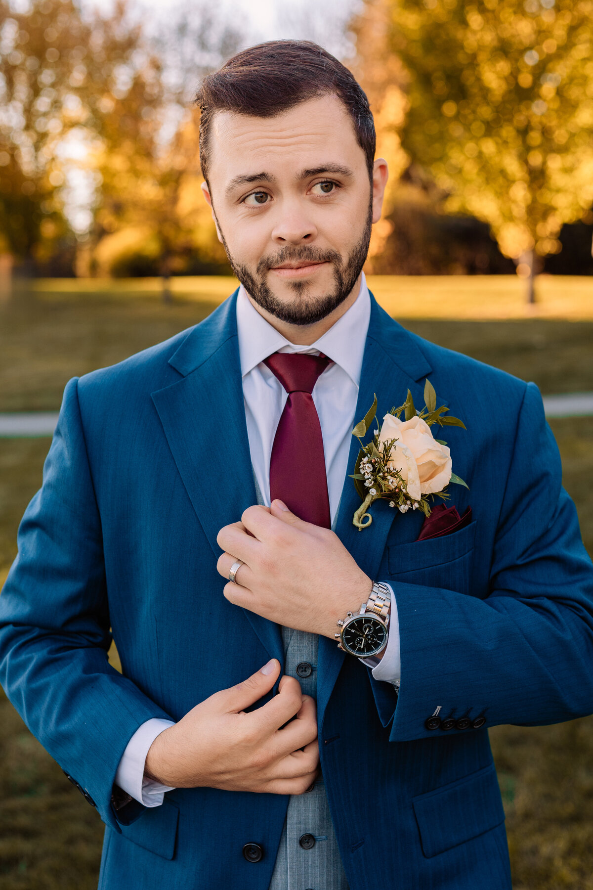 Groom portrait at Baker Park in the fall