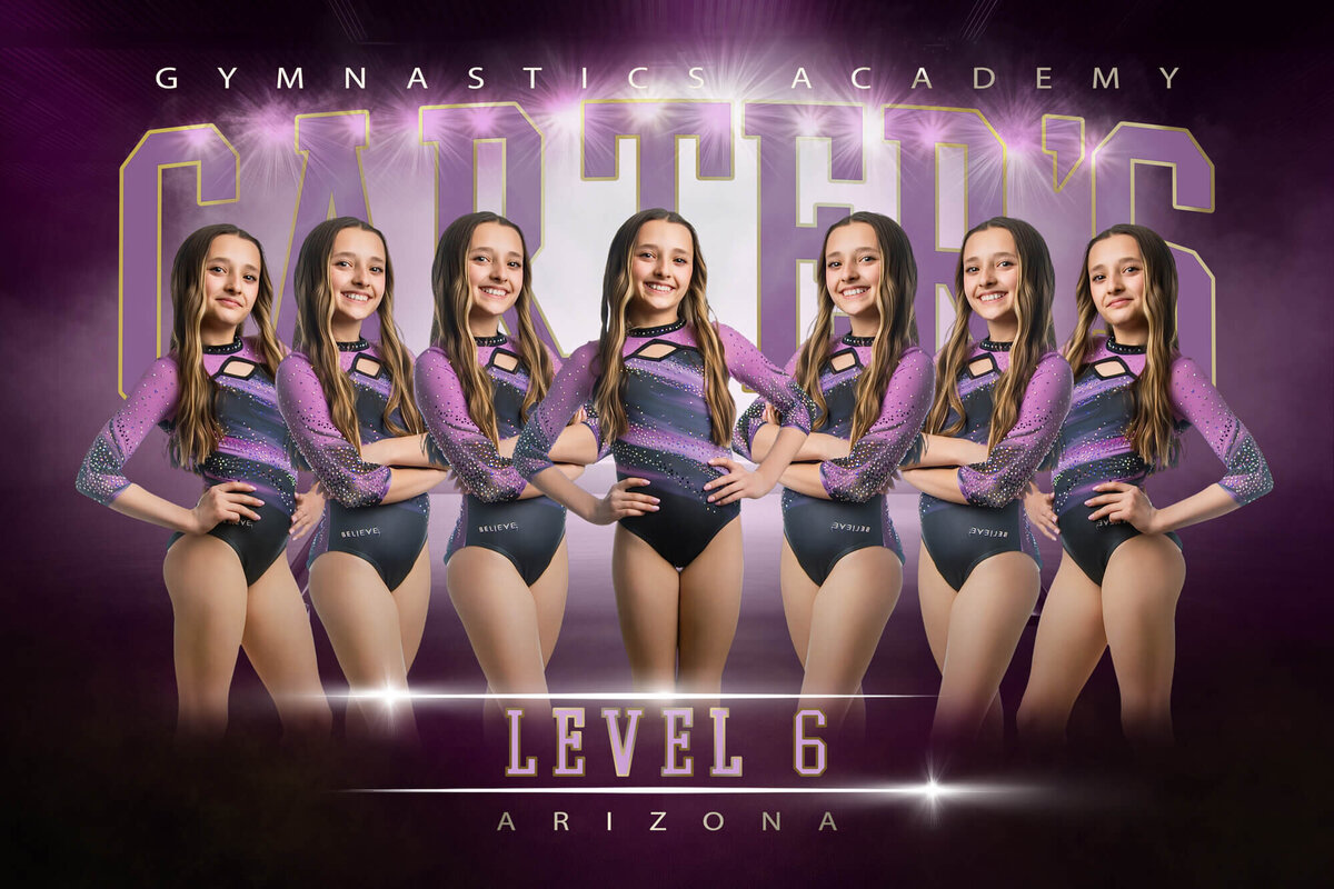 Example of a composited team banner design for a gymnastics team by Jessica Bowles Photography & Video