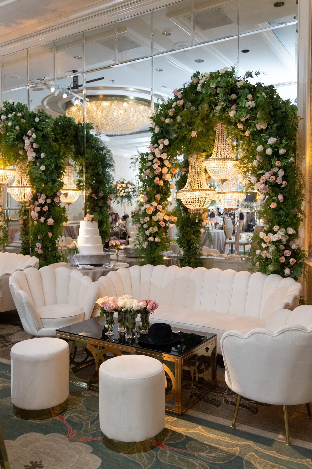 White couches surrounding a coffee table