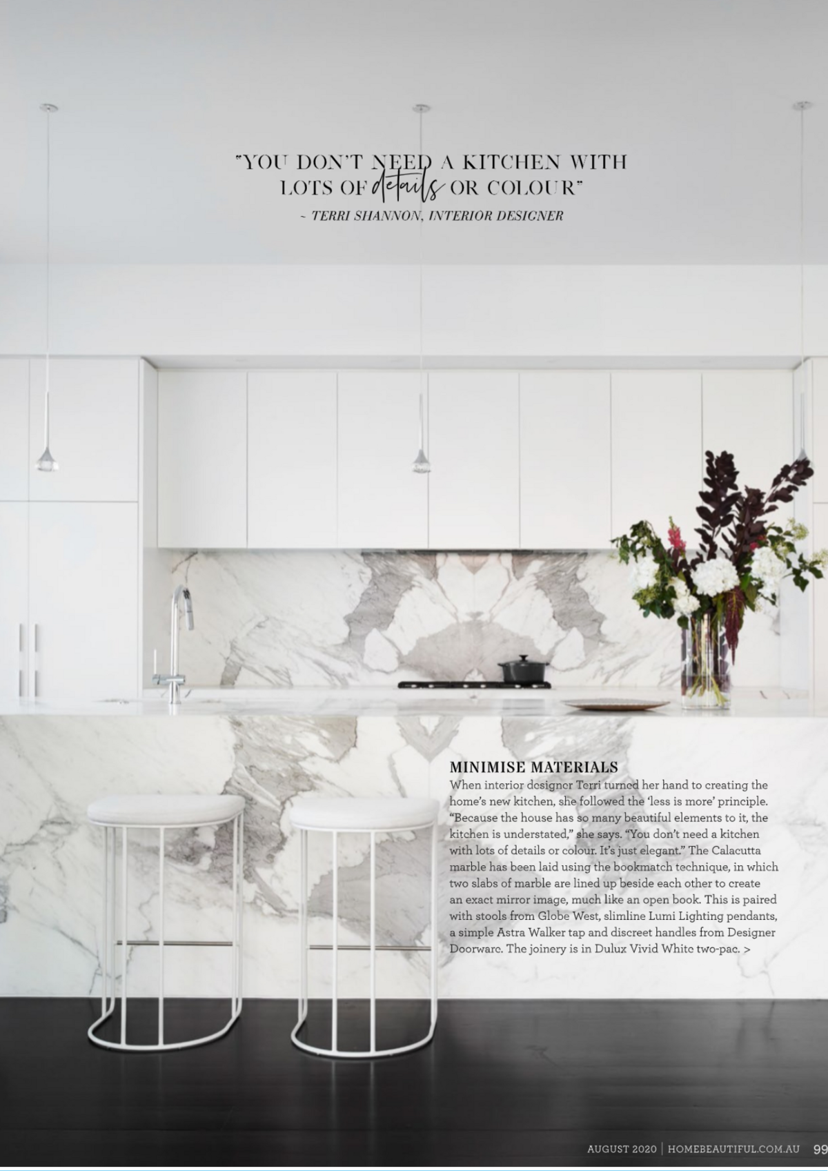 Clean white kitchen for Media Feature with Lisa Hunter Interior Designs