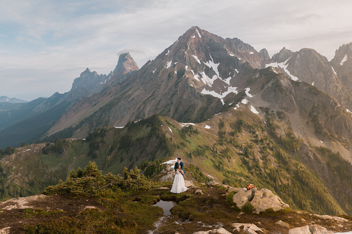 Bride & groom in the distance at the top of Winchester Mountain Lookout in the North Cascades!