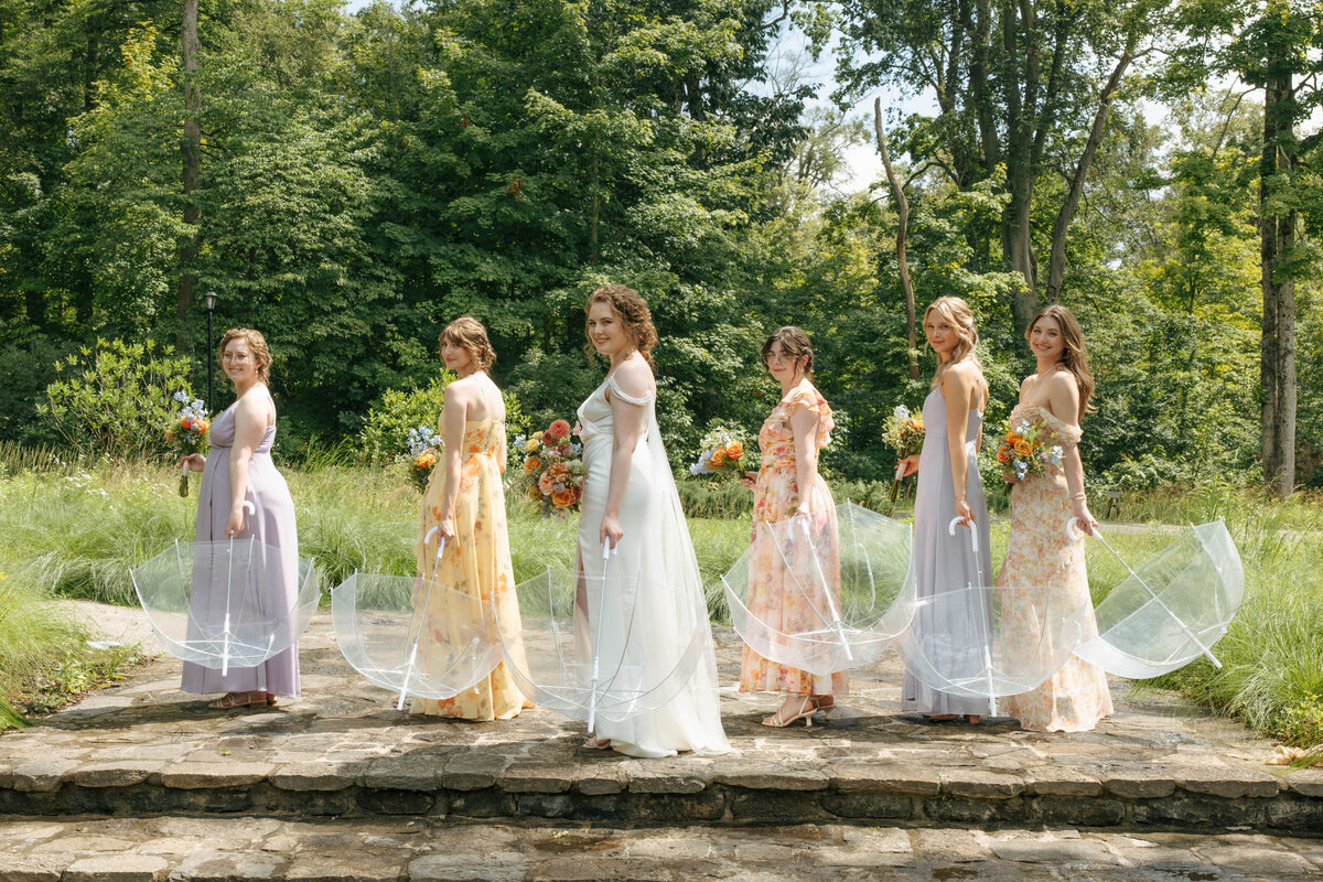 Bride and bridesmaids portraits done outside with a summer color palette 