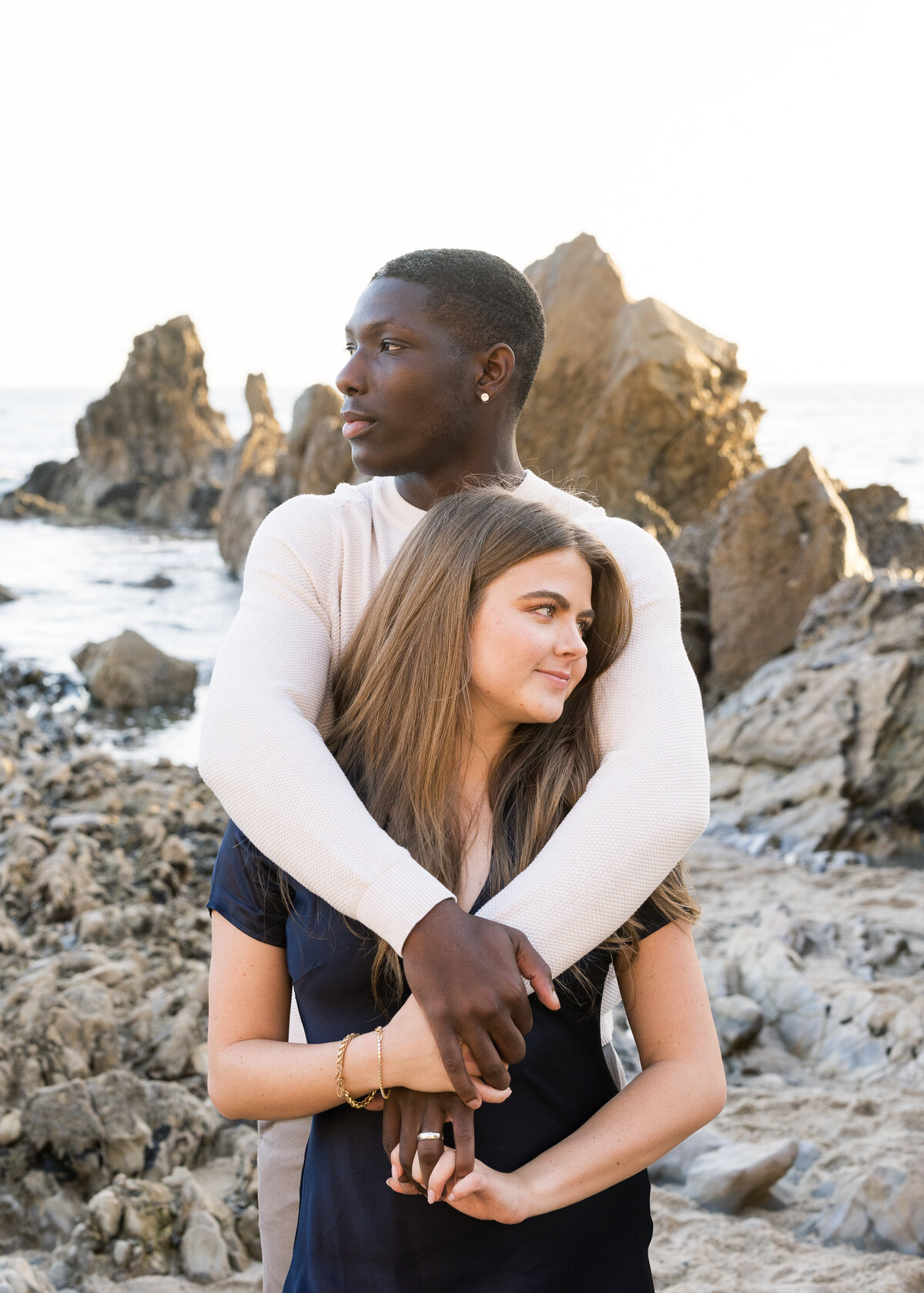 moody socal couple photo on the beach