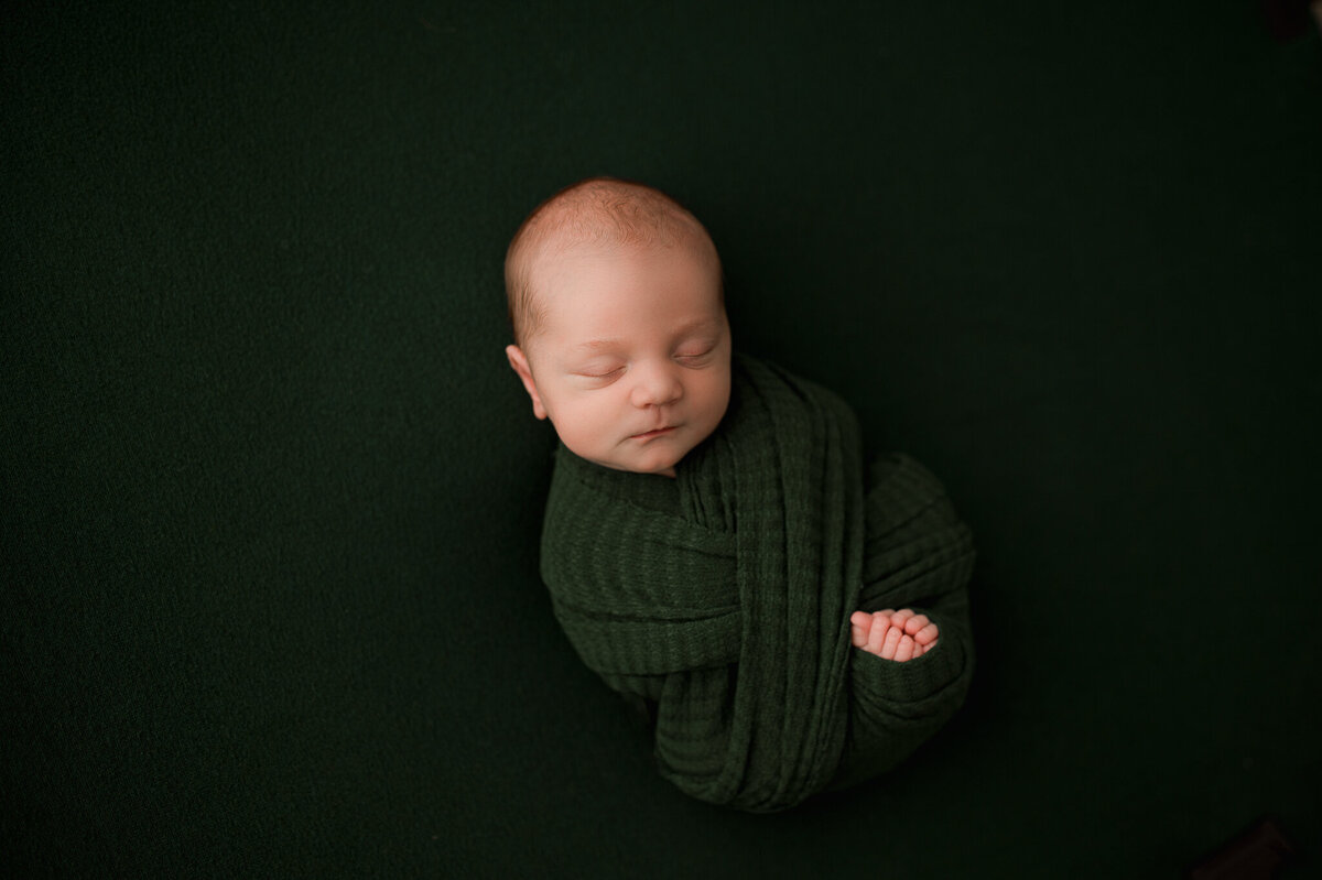 Dark green swaddled newborn session Swanton Ohio