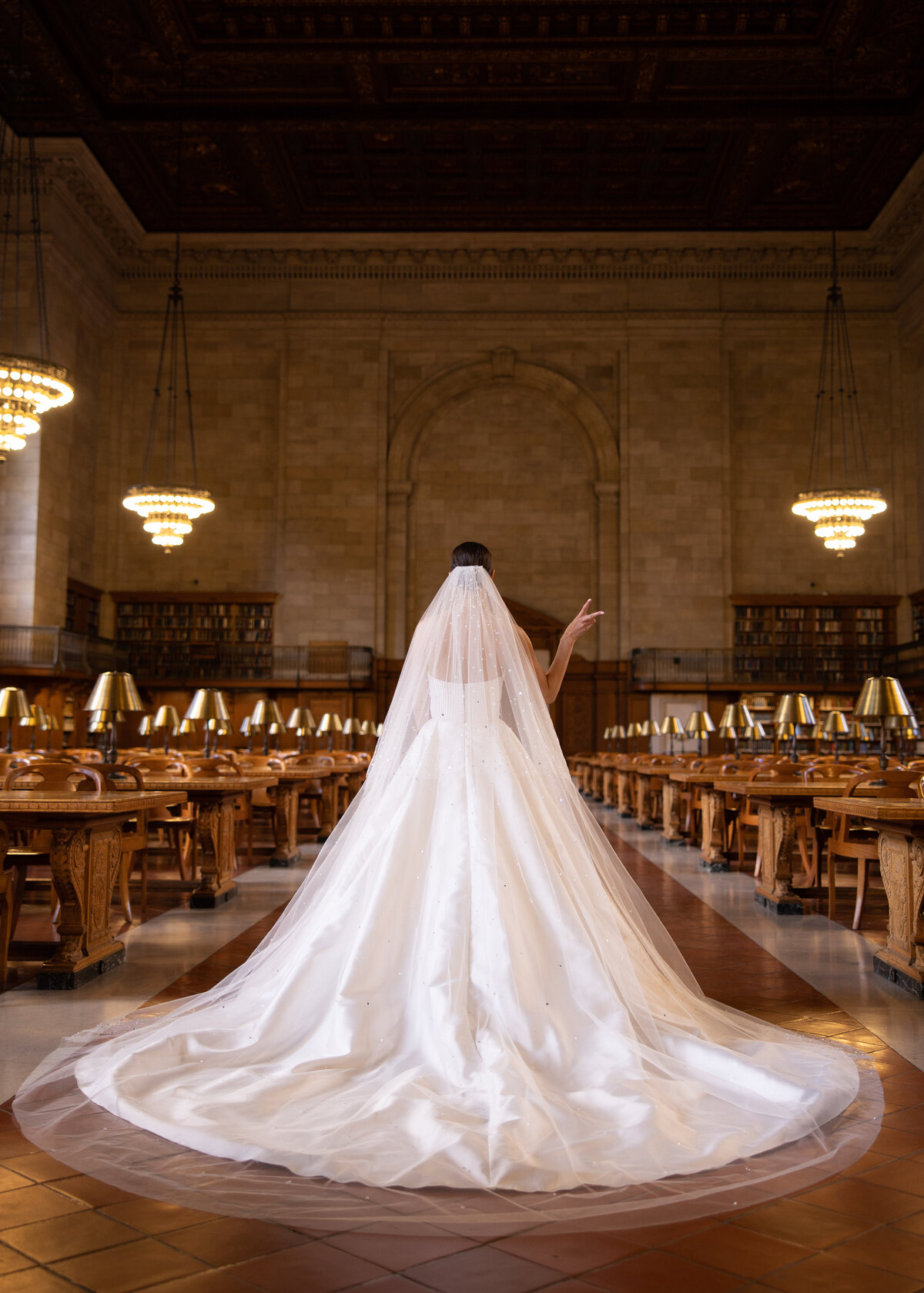 Bridal portrait in the  New York Public Library