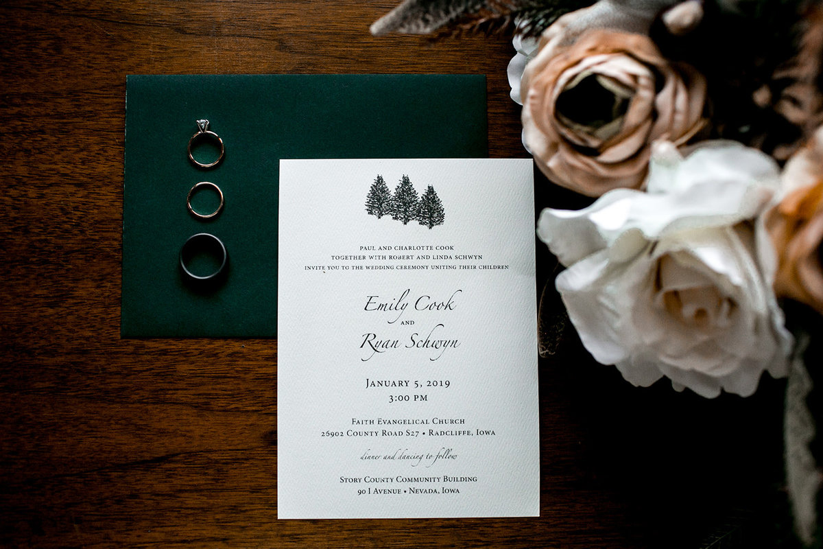 Iowa wedding stationary invitation set.