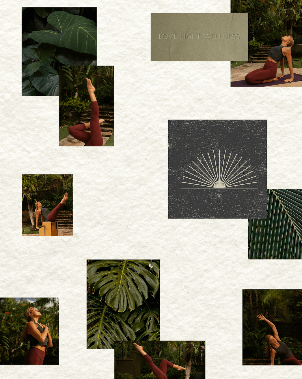 Moodboard with earthy textures and calming wellness imagery brand design by Studio Chan Hsu