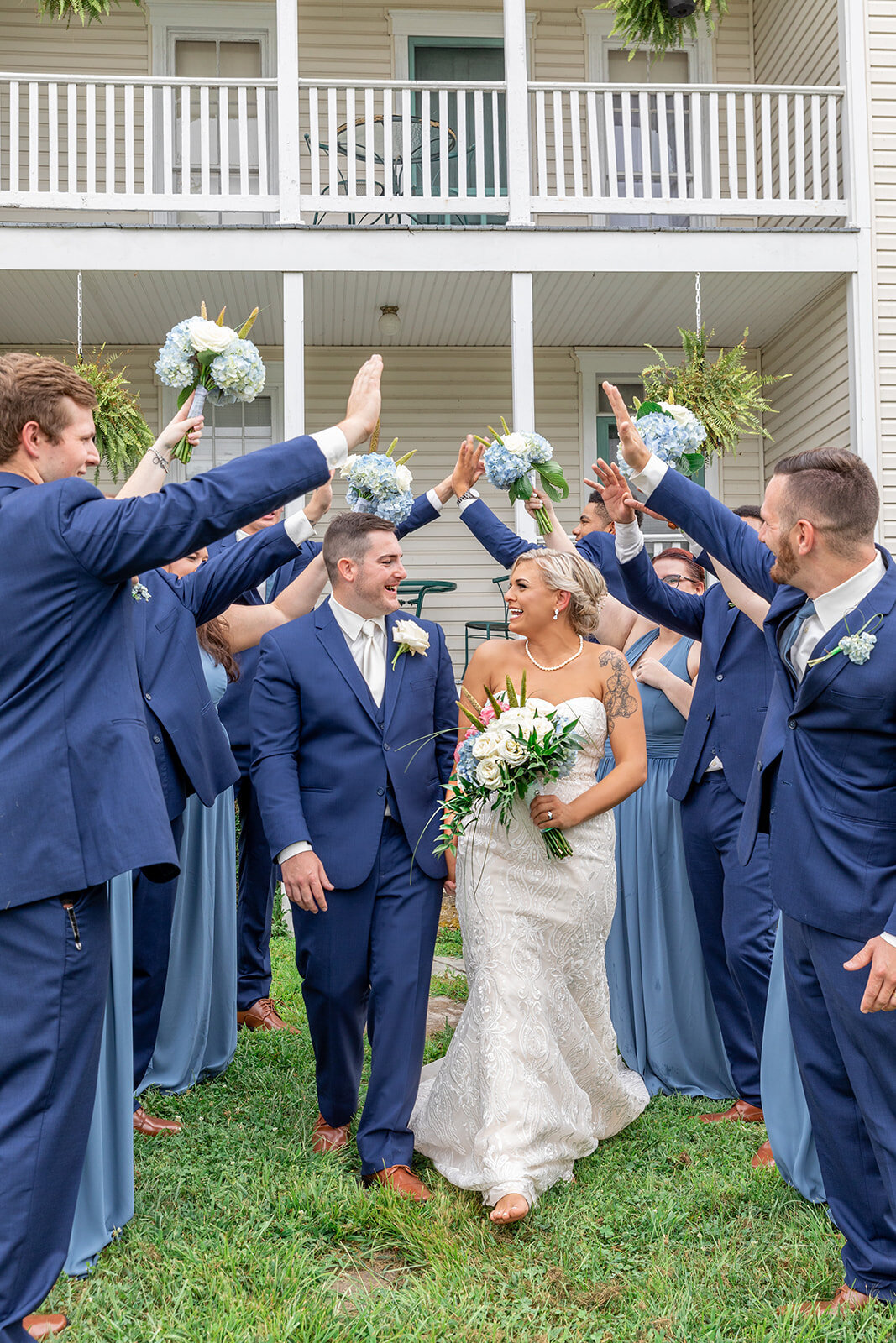 wedding party in blue