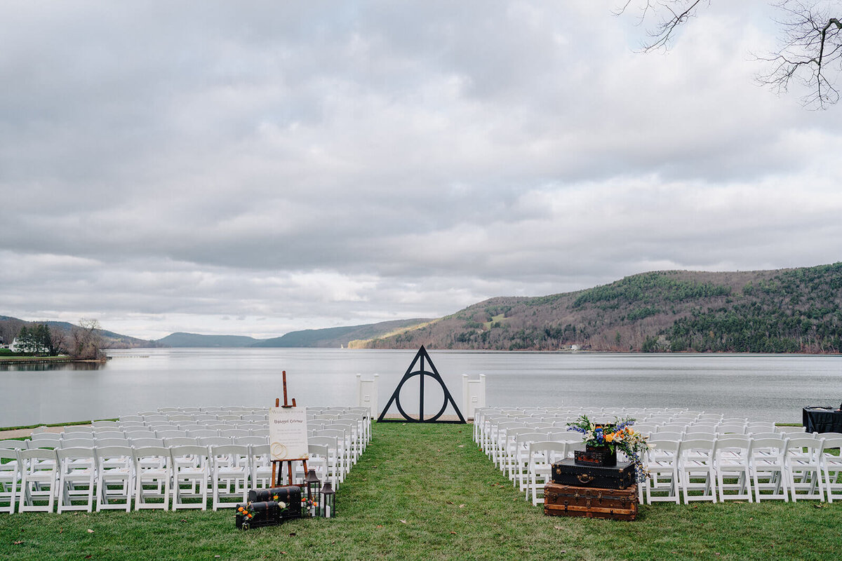 Wedding ceremony overlooking Otsego Lake