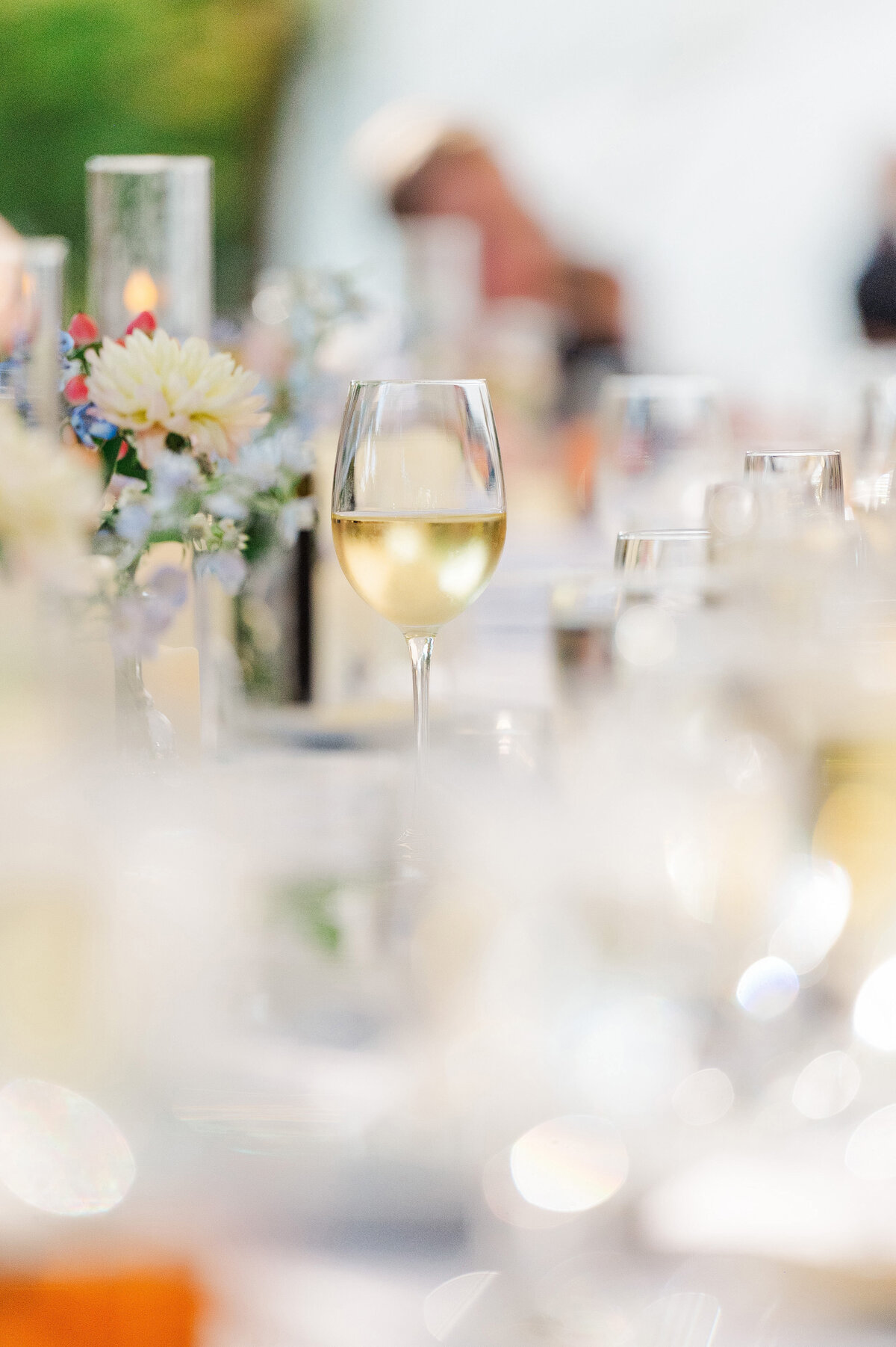 glass of wine on wedding day