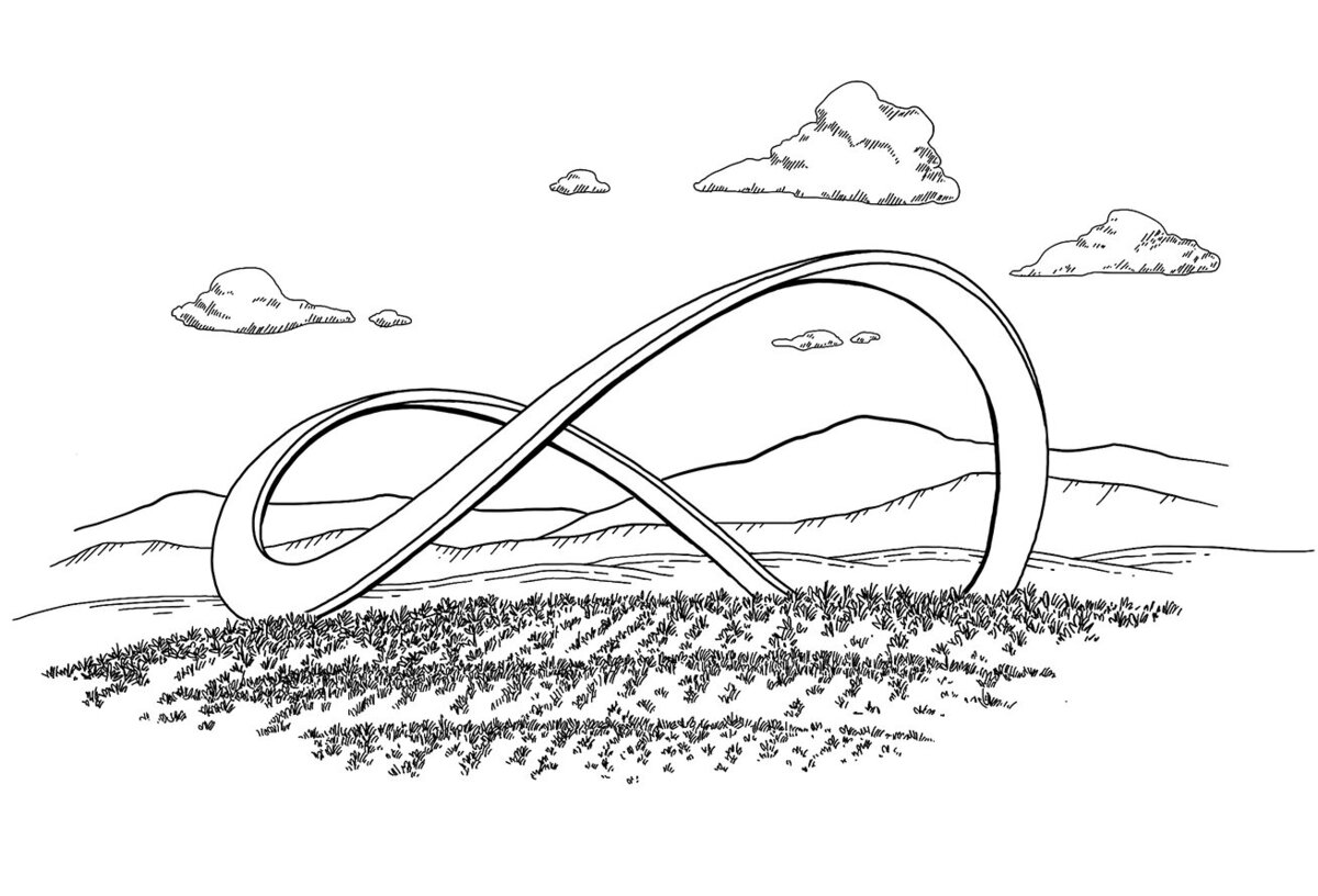 Illustration of an infinity loop installation in a vineyard