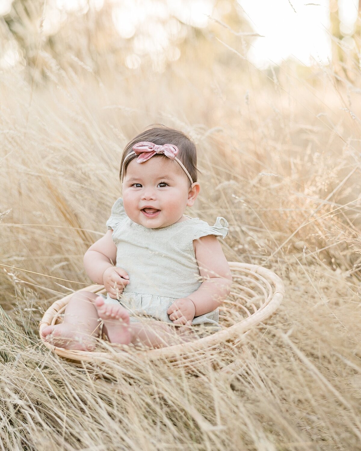 baby girl in field for first birhday pictures near portland oregon