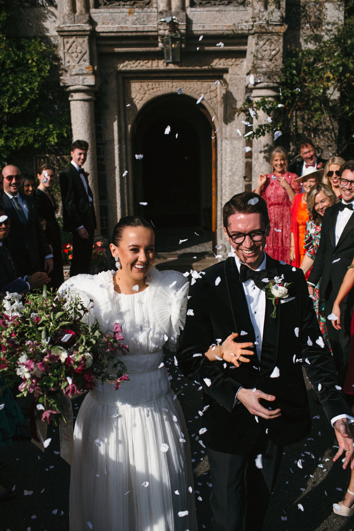 Confetti is thrown at newlyweds in Devon