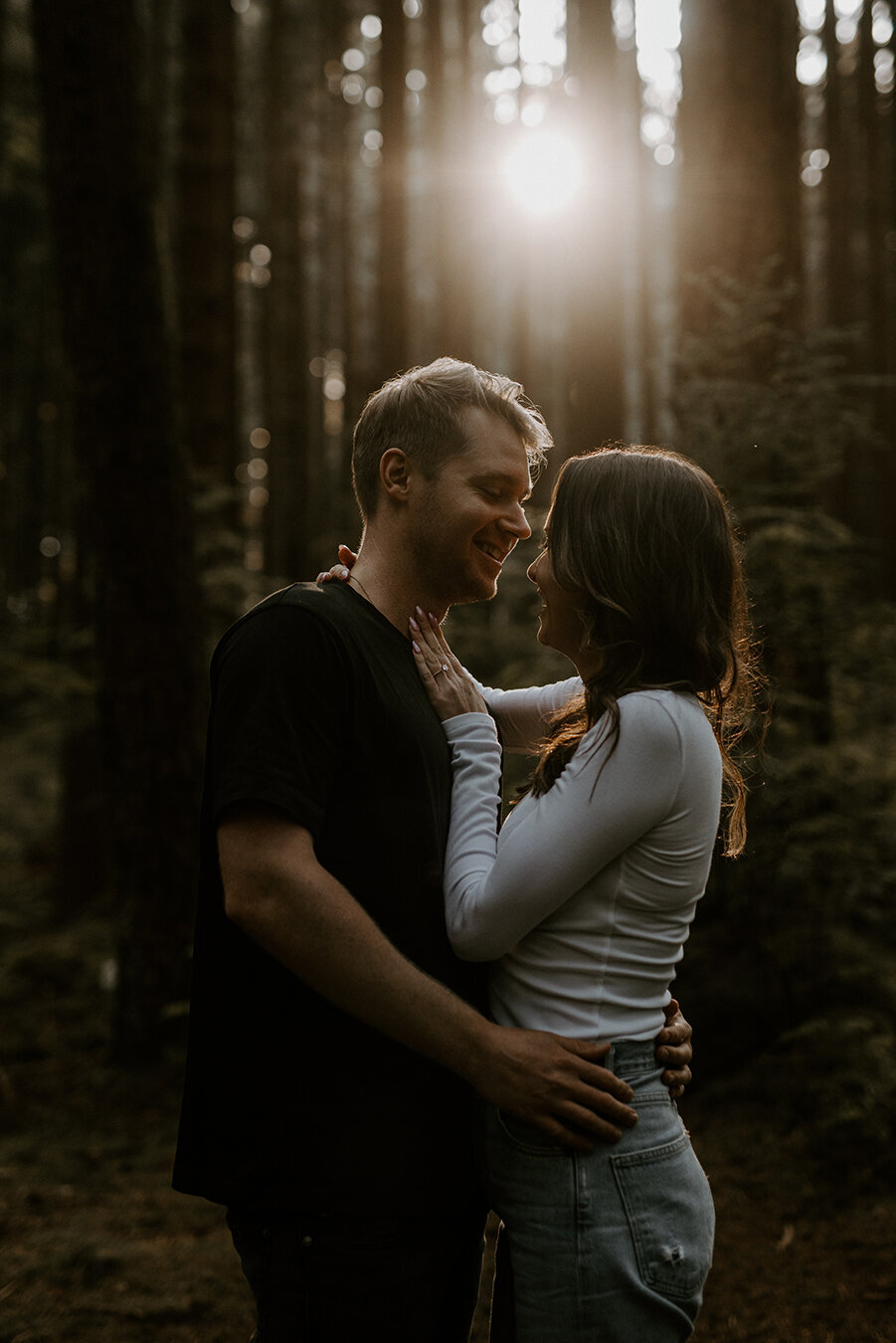 Sunset Engagement Photography in the Forest Vancouver