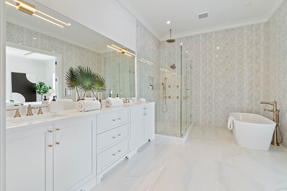 Luxury Coastal Bathroom Gold Accents South Florida Renovation Project