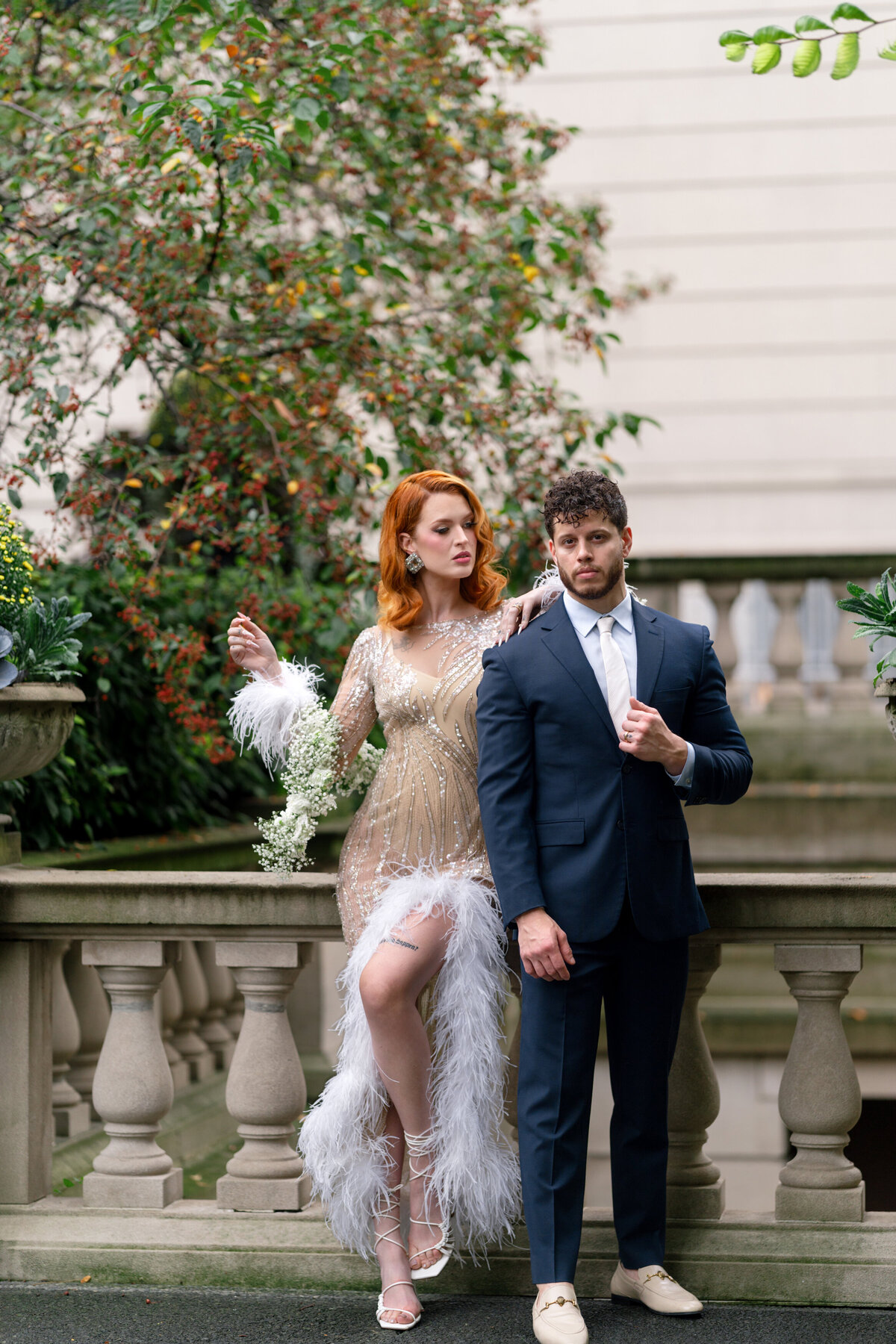 Berlez-Aspen-Avenue-Chicago-Wedding-Photographer-Glam-Atelier-Clair-De-Lune-Vintage-Bob-Mackie-Sheer-Beaded-Gown-Luxury-Engagement-Art-Institute-of-Chicago-South-Garden-1