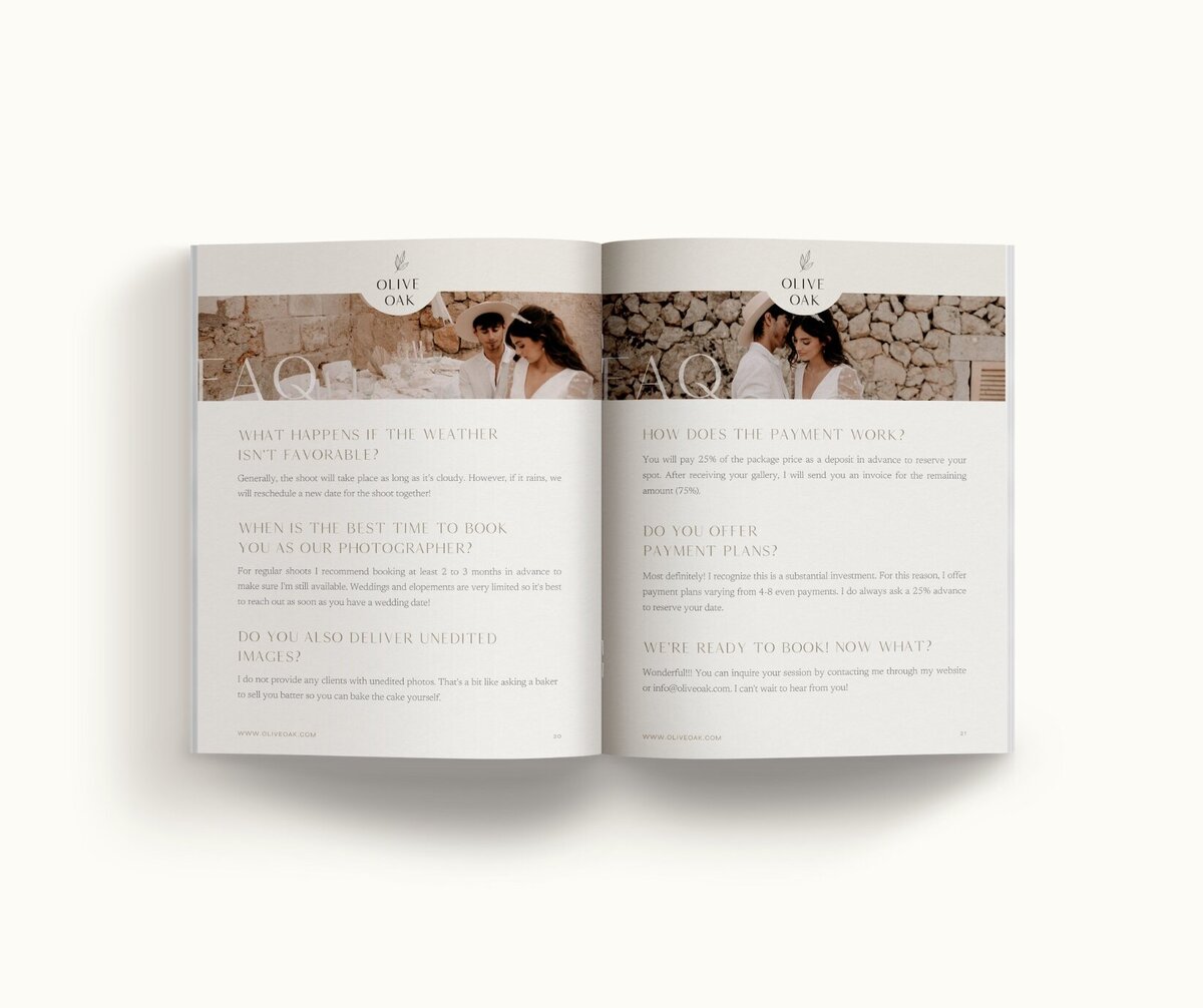 Elegant pricing guide template for photographers Olive Oak 12