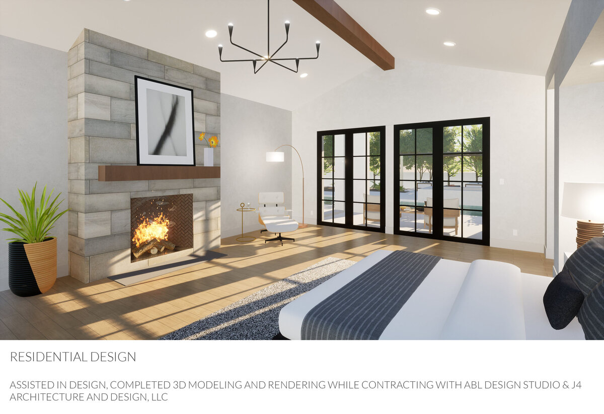 CA residence bedroom design, 3d modeling and rendering for contract work
