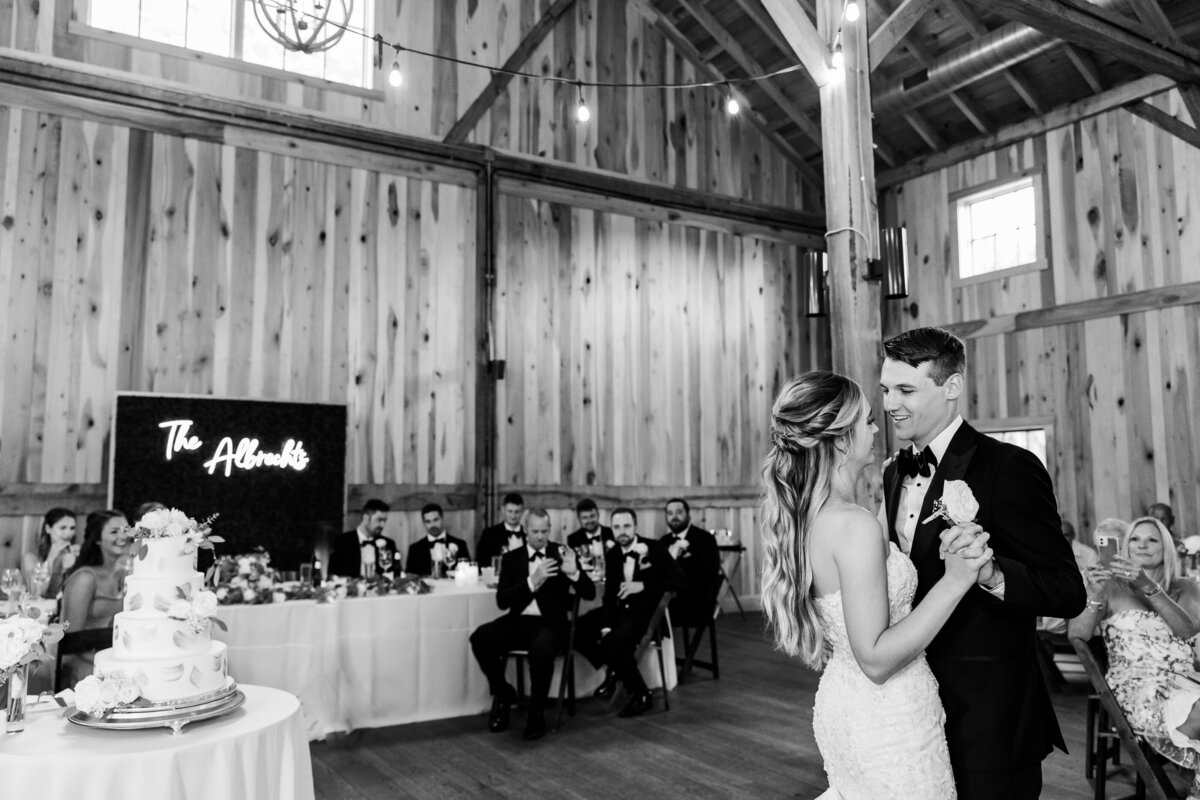 Bride and grooms first dance at wedding reception