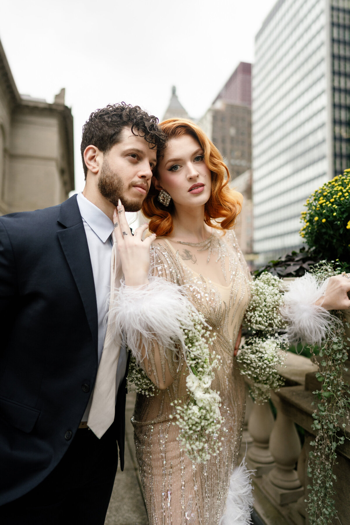 Aspen-Avenue-Chicago-Wedding-Photographer-Glam-Atelier-Clair-De-Lune-Vintage-Bob-Mackie-Sheer-Beaded-Gown-Luxury-Engagement-Art-Institute-of-Chicago-South-Garden-29