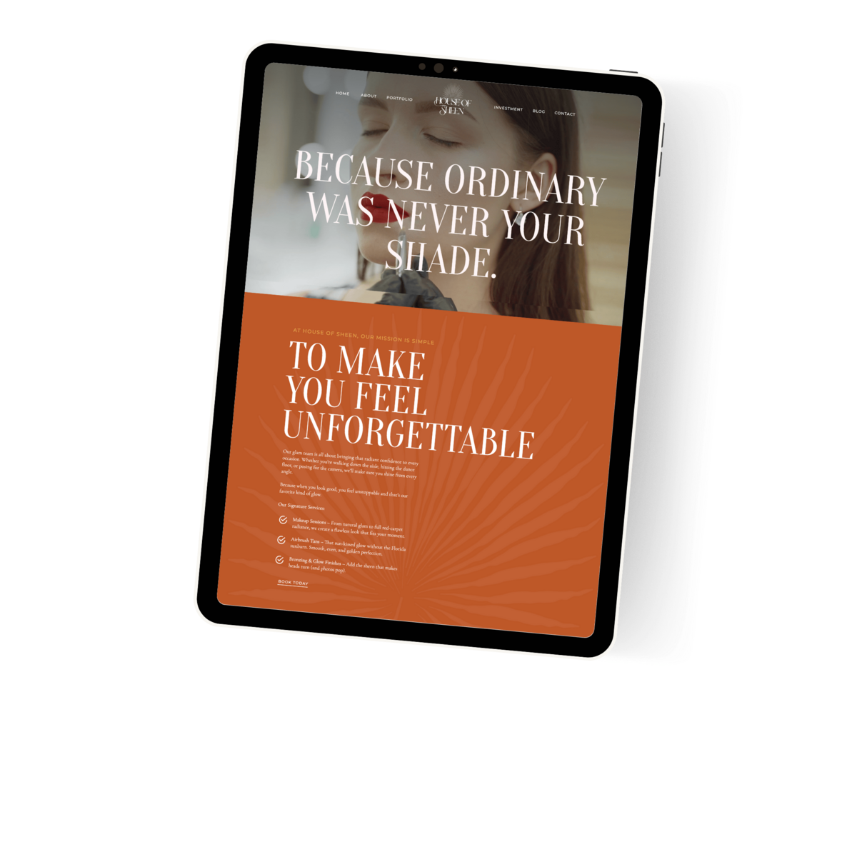 ipad website mockup of makeup artist website