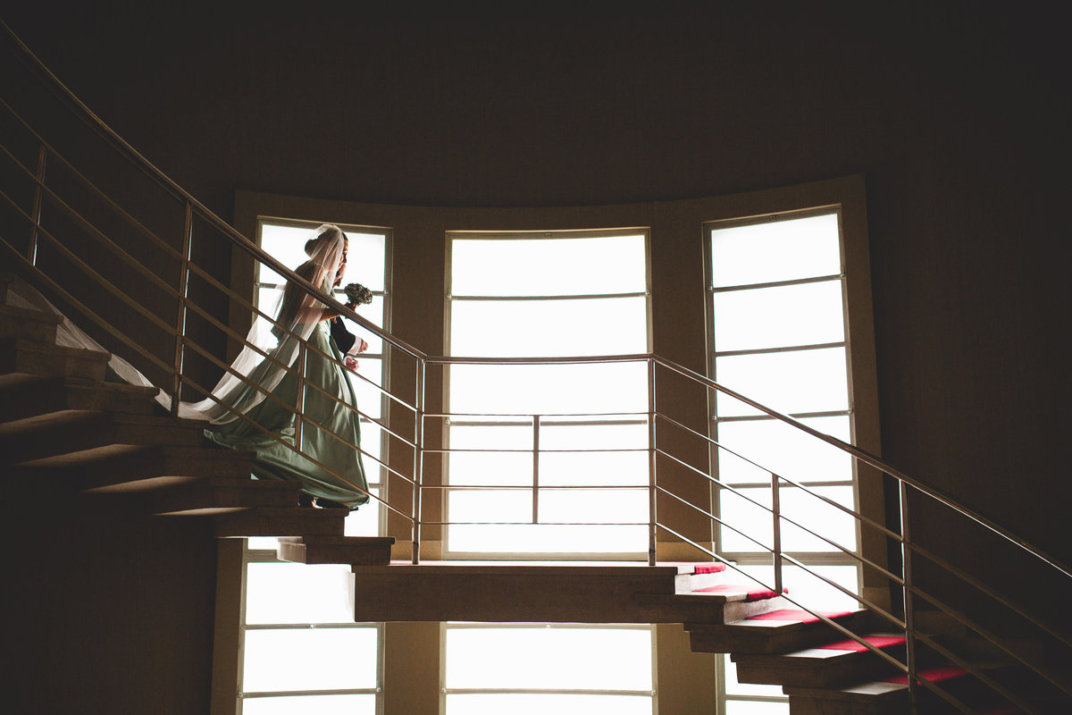 bride walking down stairs