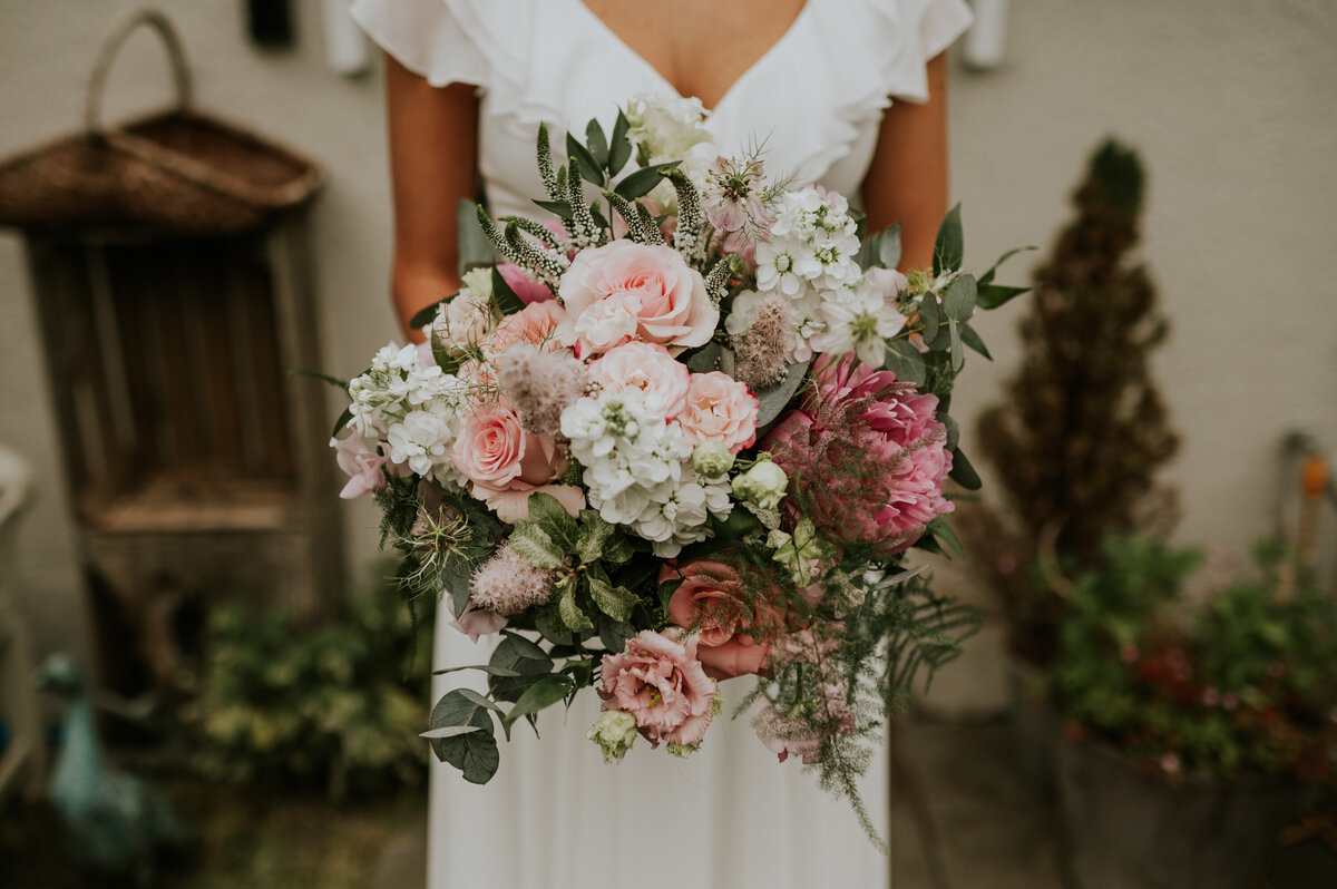Pink, white, and greenery bouquet