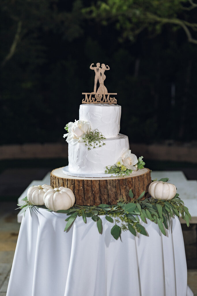 Fall Wedding Cake Display with Personalized Topper