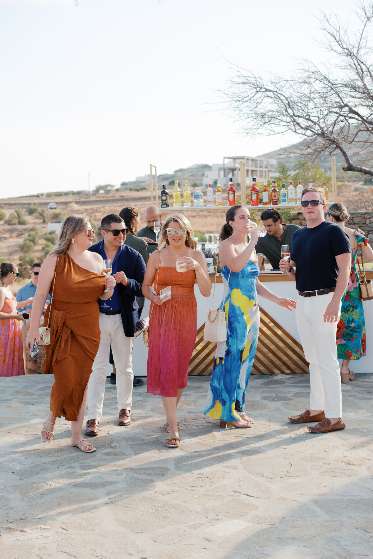 cocktail hour at a destination island wedding on Paros, Greece