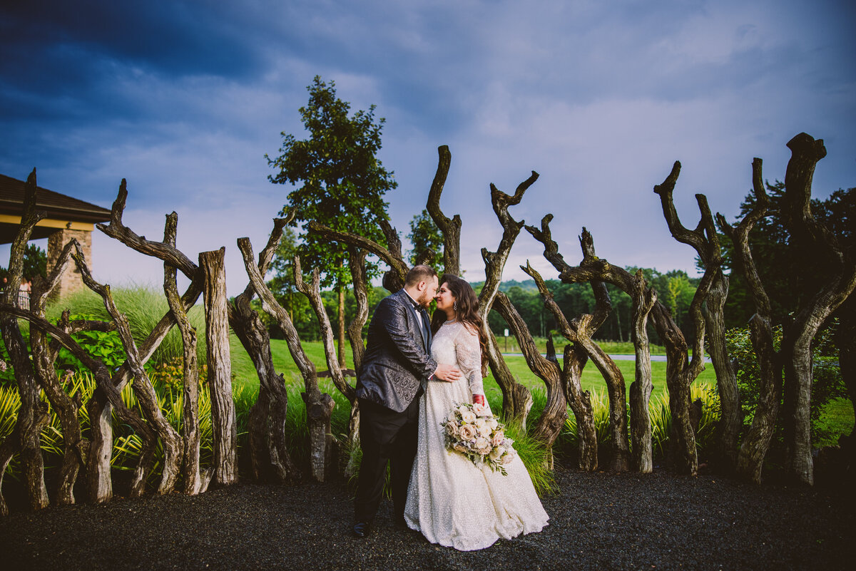 Bride and groom share a moment after the wedding ceremony at kalahari resort in pennsylvania poconos