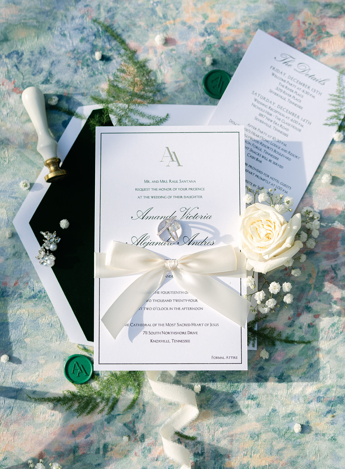 Classic white and black wedding invitations for a Tennessee wedding