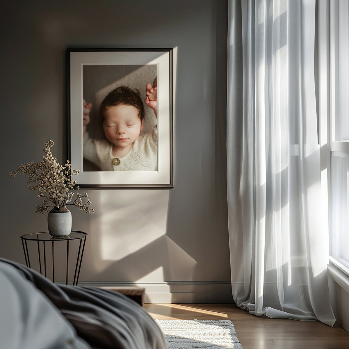 Newborn baby holding parents hands in a frame wall art