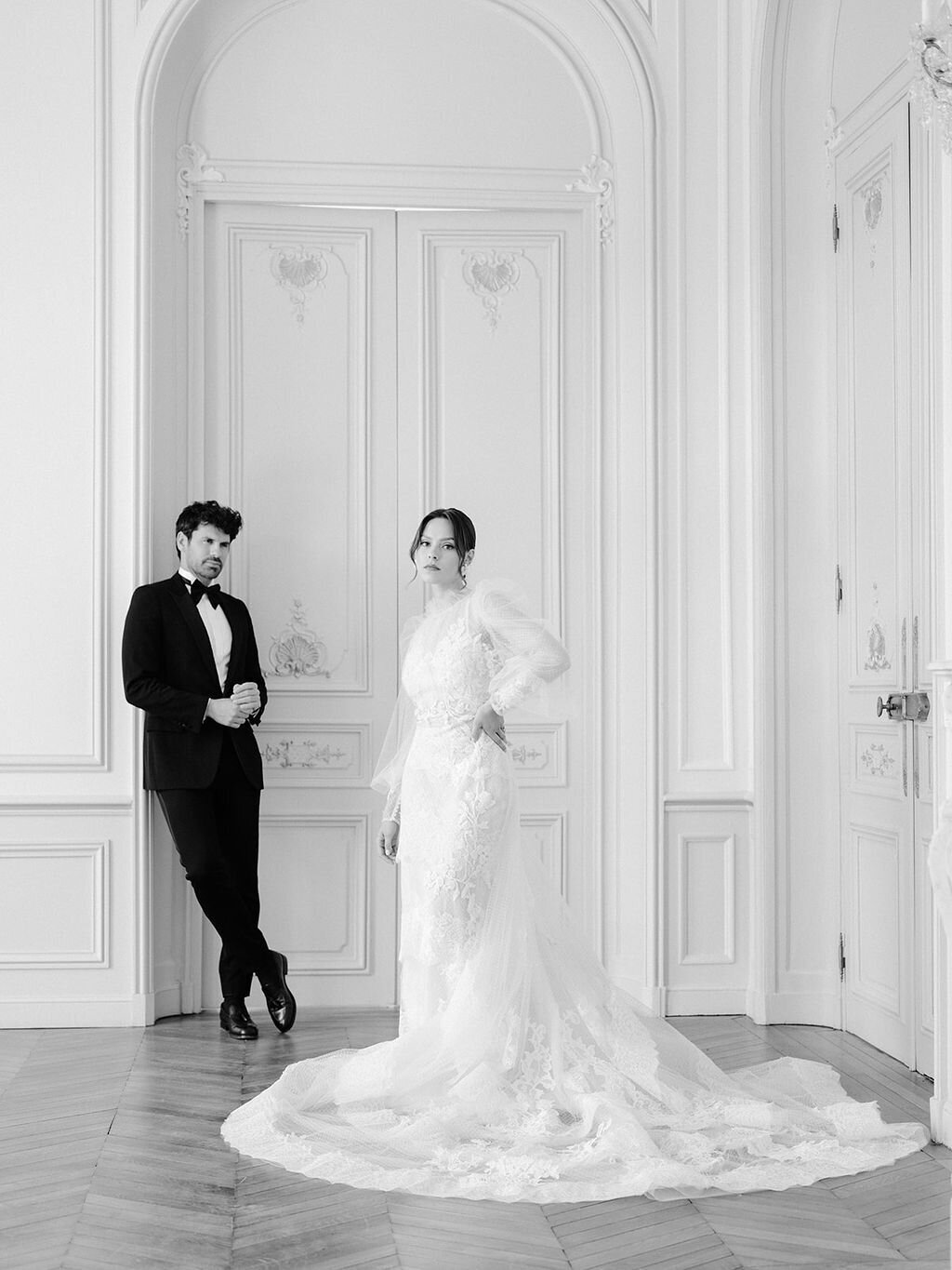 The bride and the groom in a Château in Paris