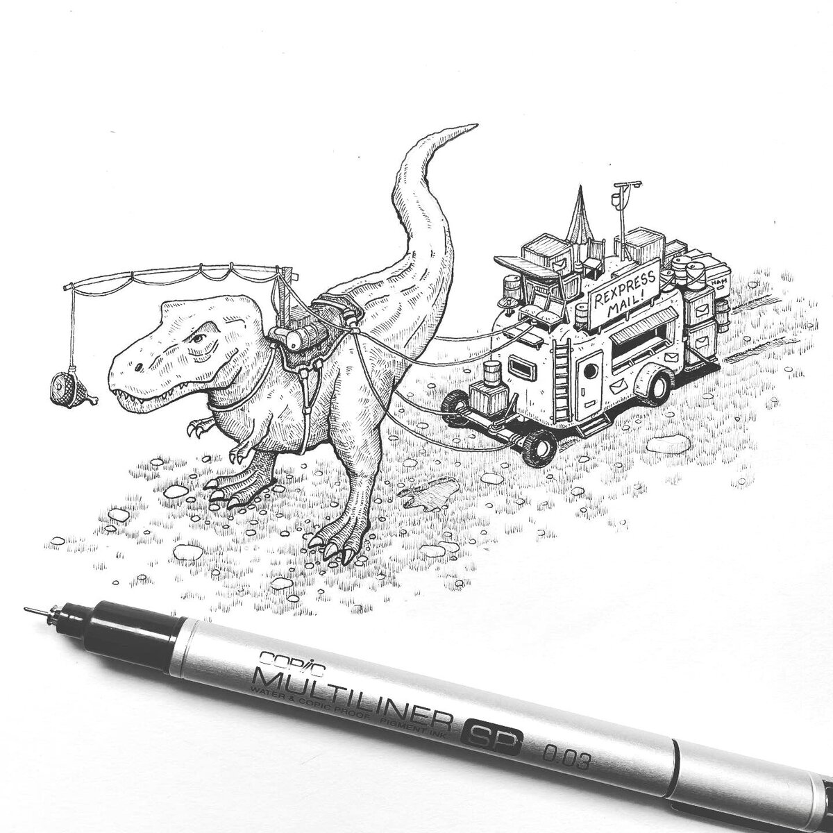 Overview of Inktober 52 2022 prompt: Dino with a pen