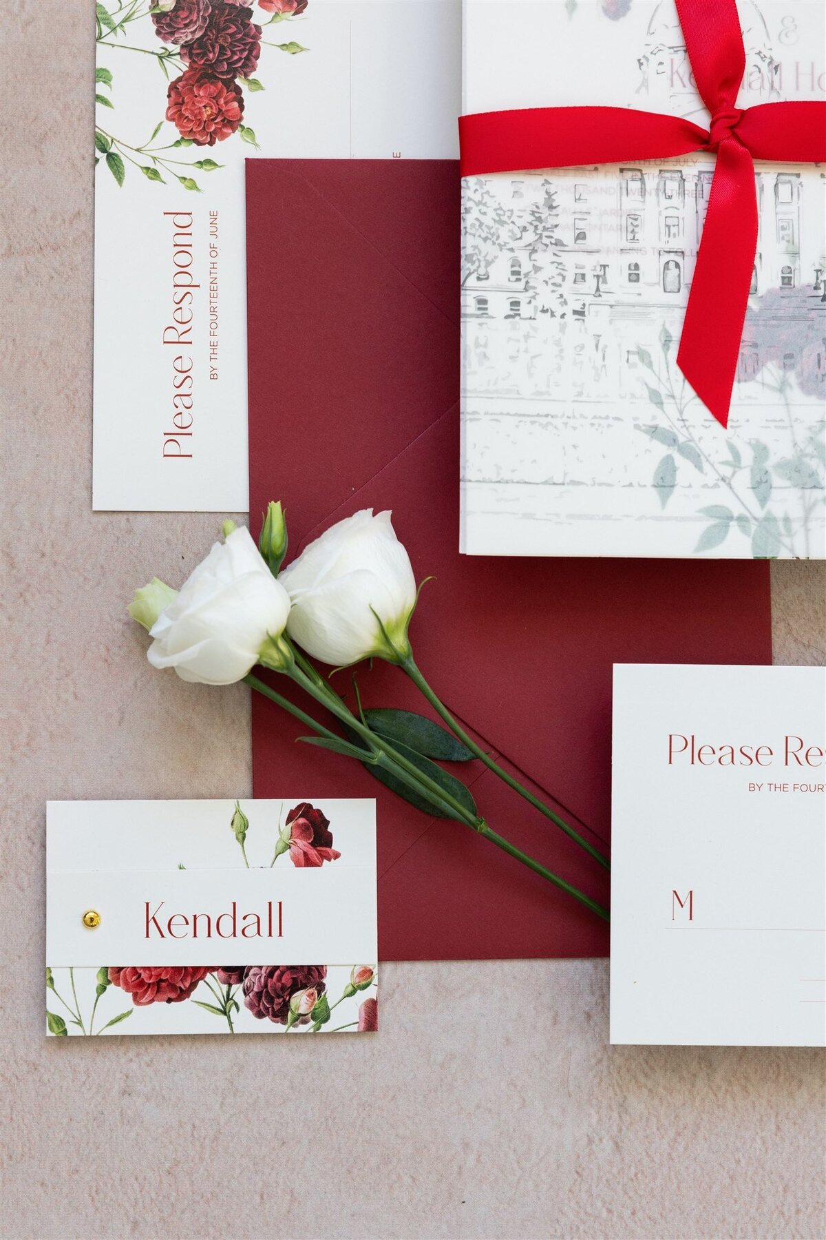 Burgundy florals wedding invitation 9