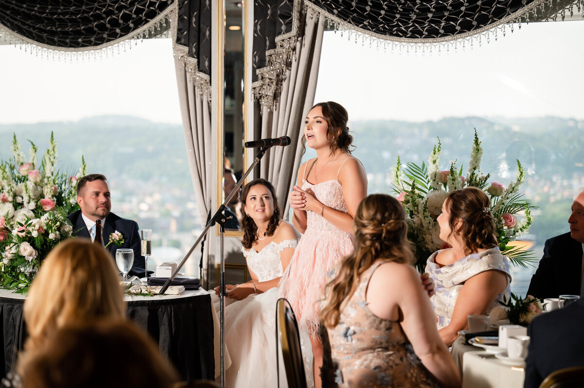 wedding toast to bride by her sister during her lemont restaurant wedding
