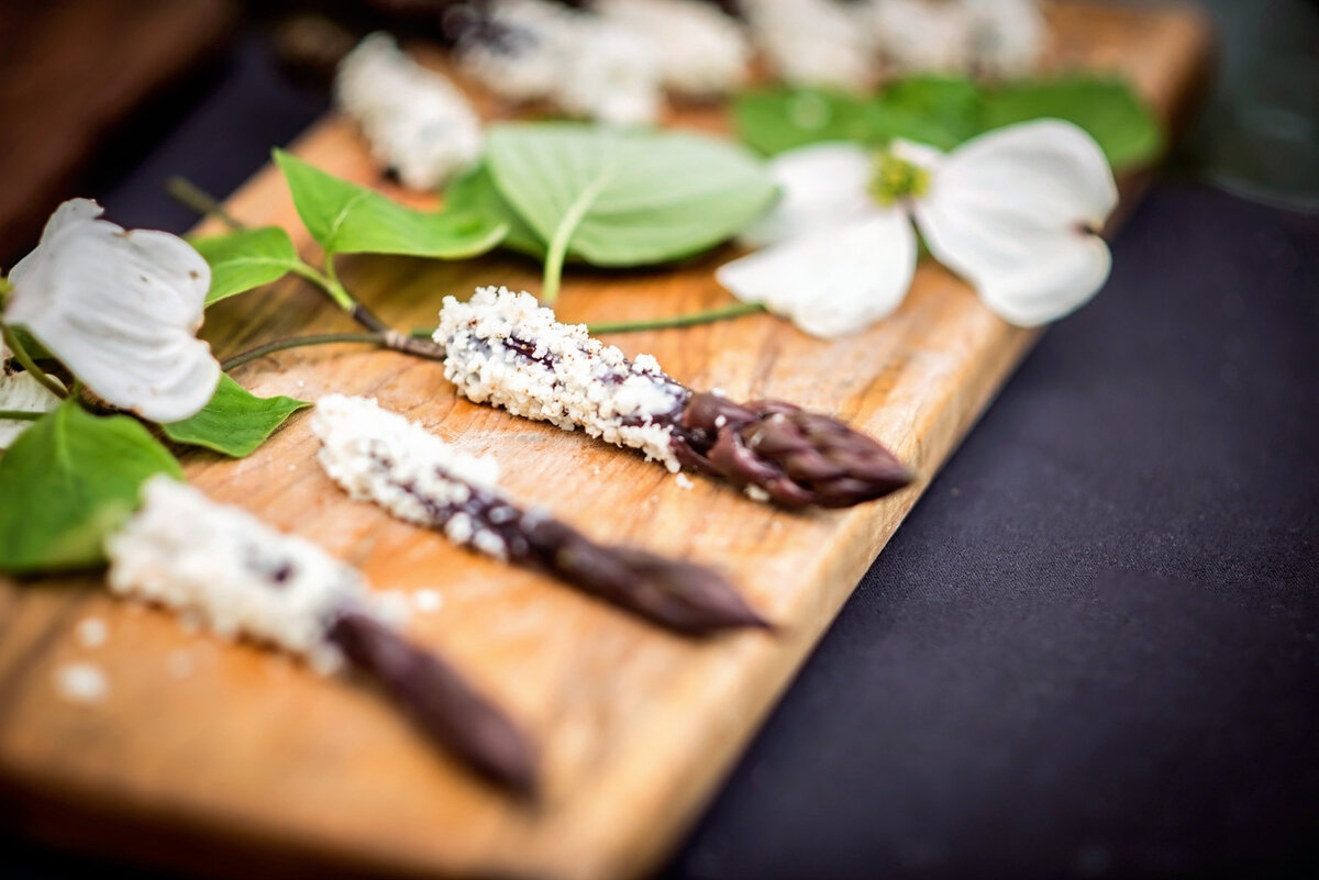 Advertising photograph of a rustic outdoor appetizer