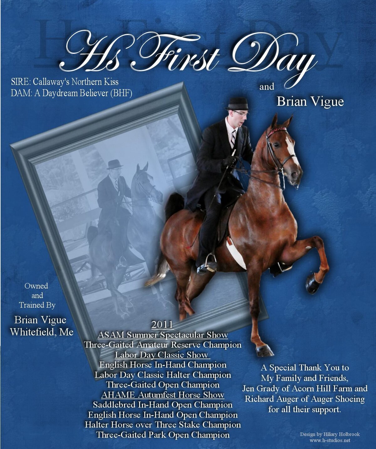 Publication for Brian Vigue showing his accomplishments with his American Saddlebred Horse