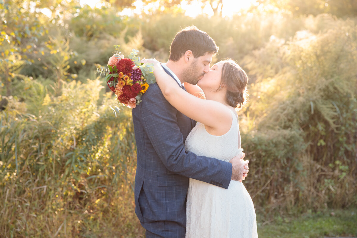 Newlywed couple look at each other at their Westchester elopement