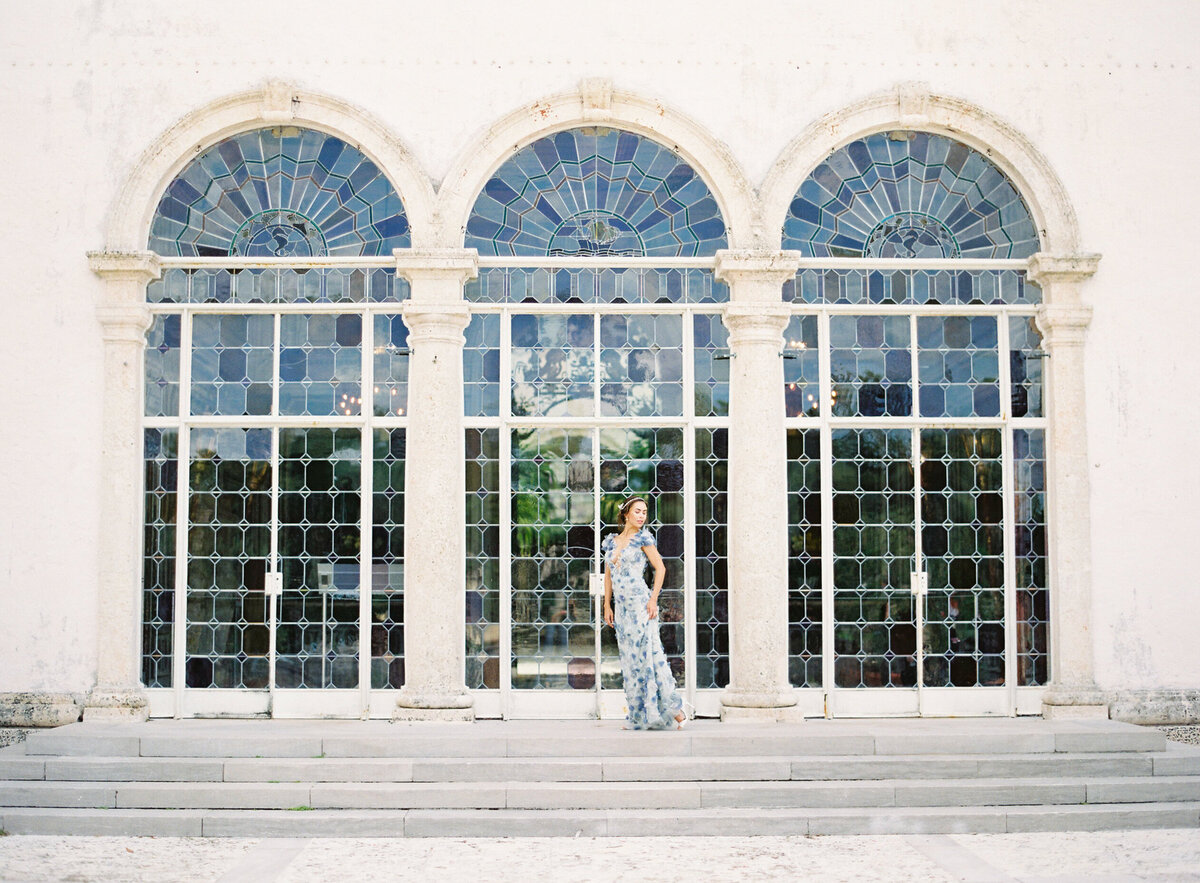 Luxury bride and groom in front of castle