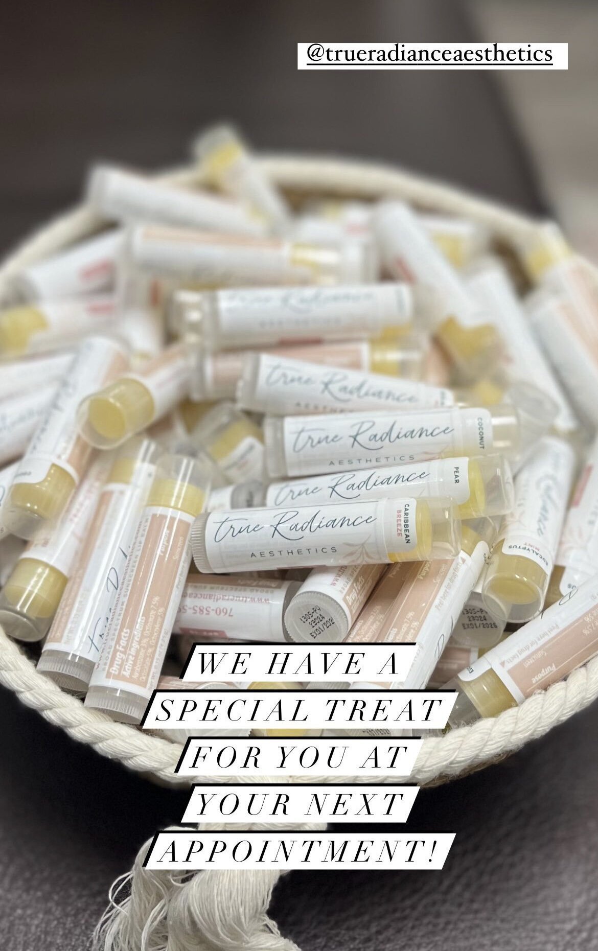 Sunscreen chapstick at every visit because true radiance cares about your lips