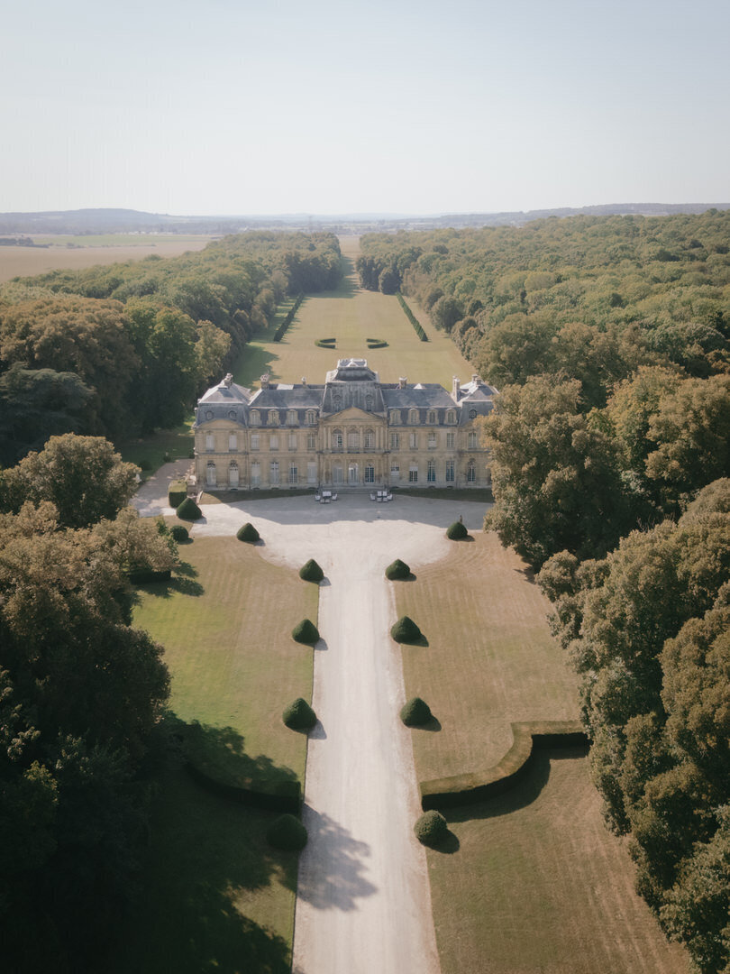 paris chateau from a drone