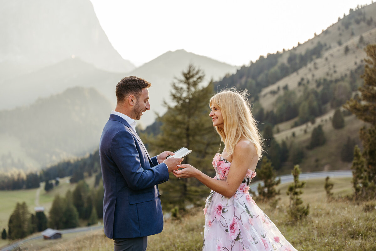 Romantic sunset vows in the Dolomites