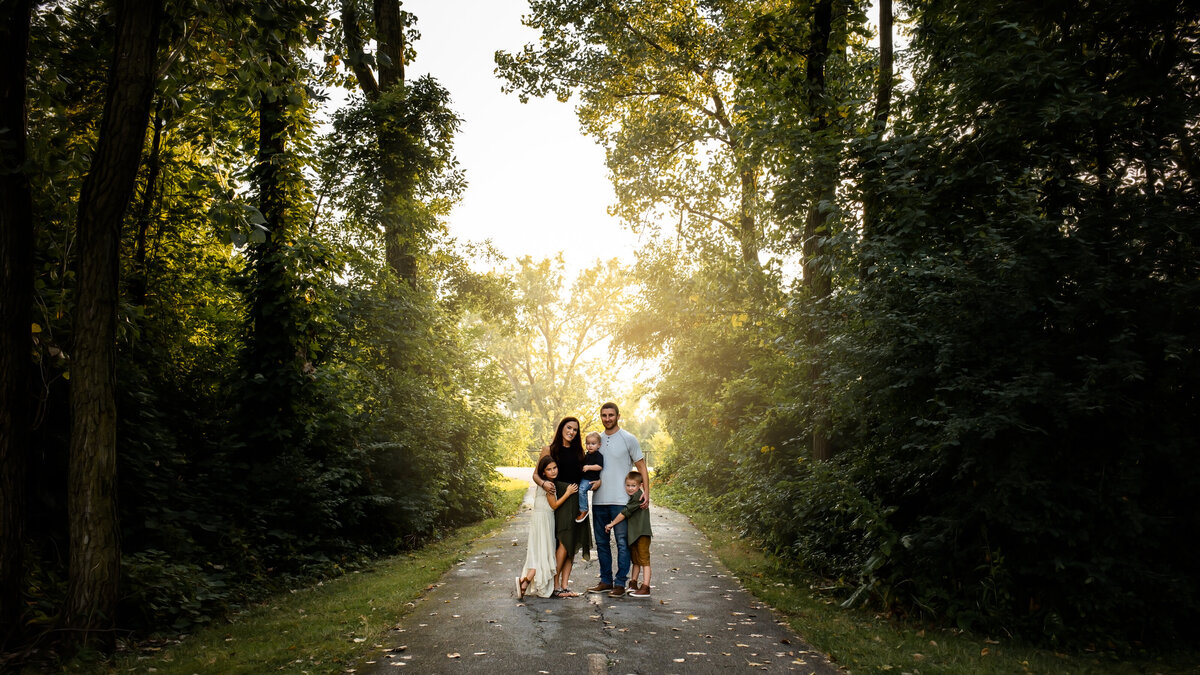 Family posing at Centennial Park, Munster Indiana
