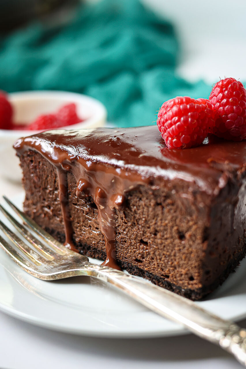 gorgeous slice of raspberry chocolate cheesecake