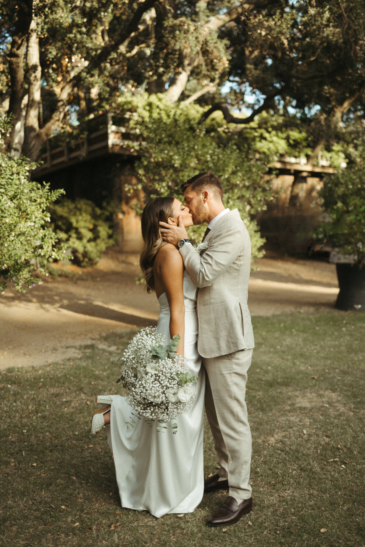 wedding couple outside at Calamigos Ranch
