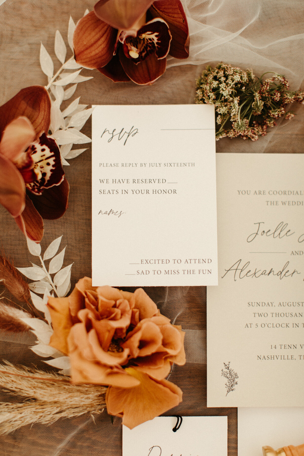 Wedding RSVP card with flowers around it